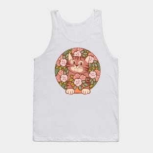 Shy Kitten Hiding in Flowers Tank Top